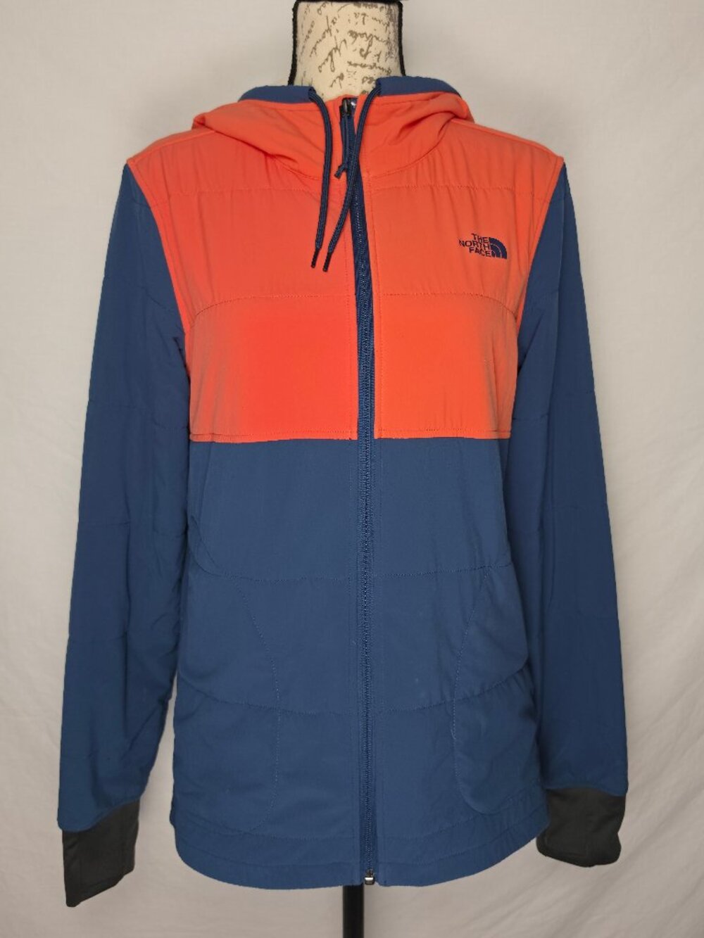 The North Face Women's Orange Blue Colorblock Insulated Hooded Jacket M